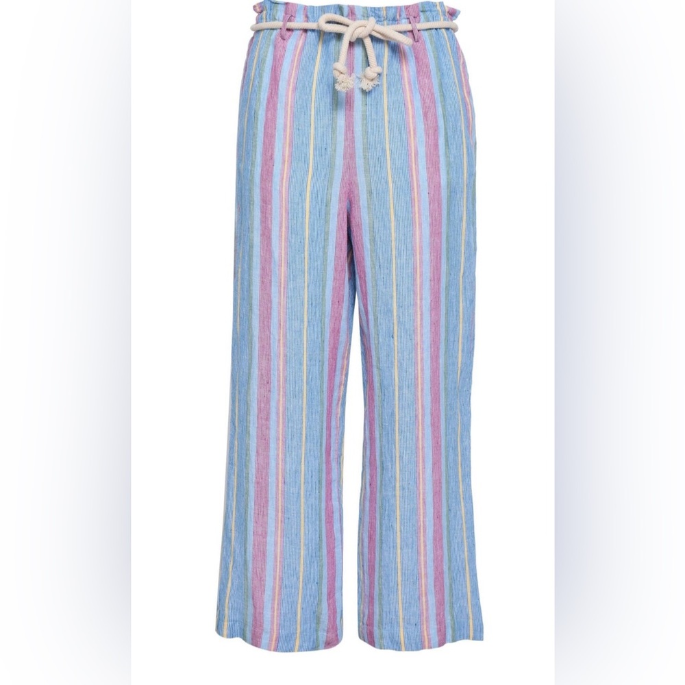 Frame Striped Linen Trousers with Rope Tie, Size S